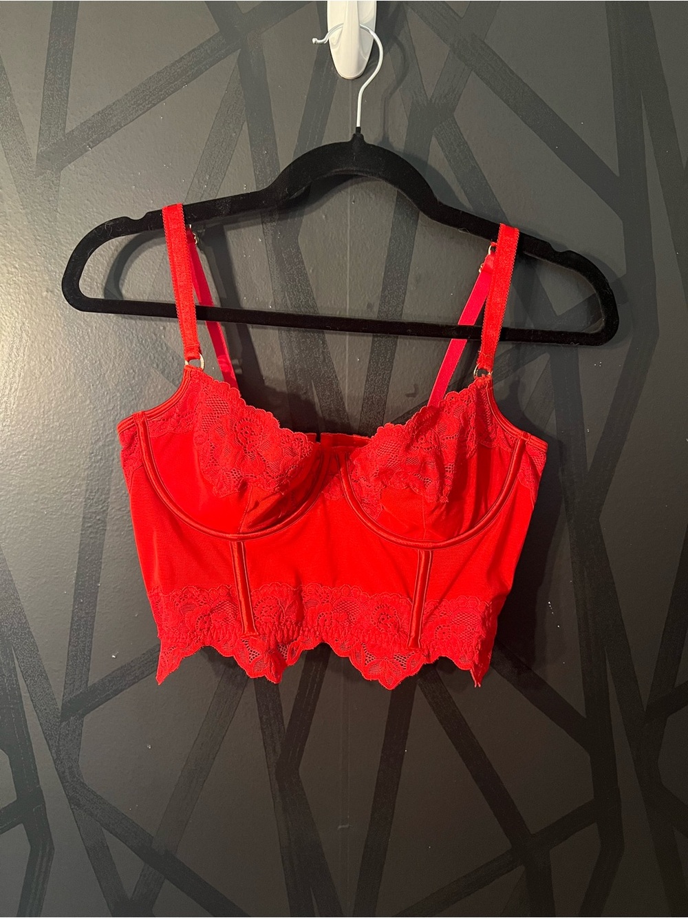 Red Lace Longline Bralette Top - Women Intimates